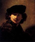 Rembrandt Peale Self portrait with Velvet Beret and Furred Mantel oil painting on canvas